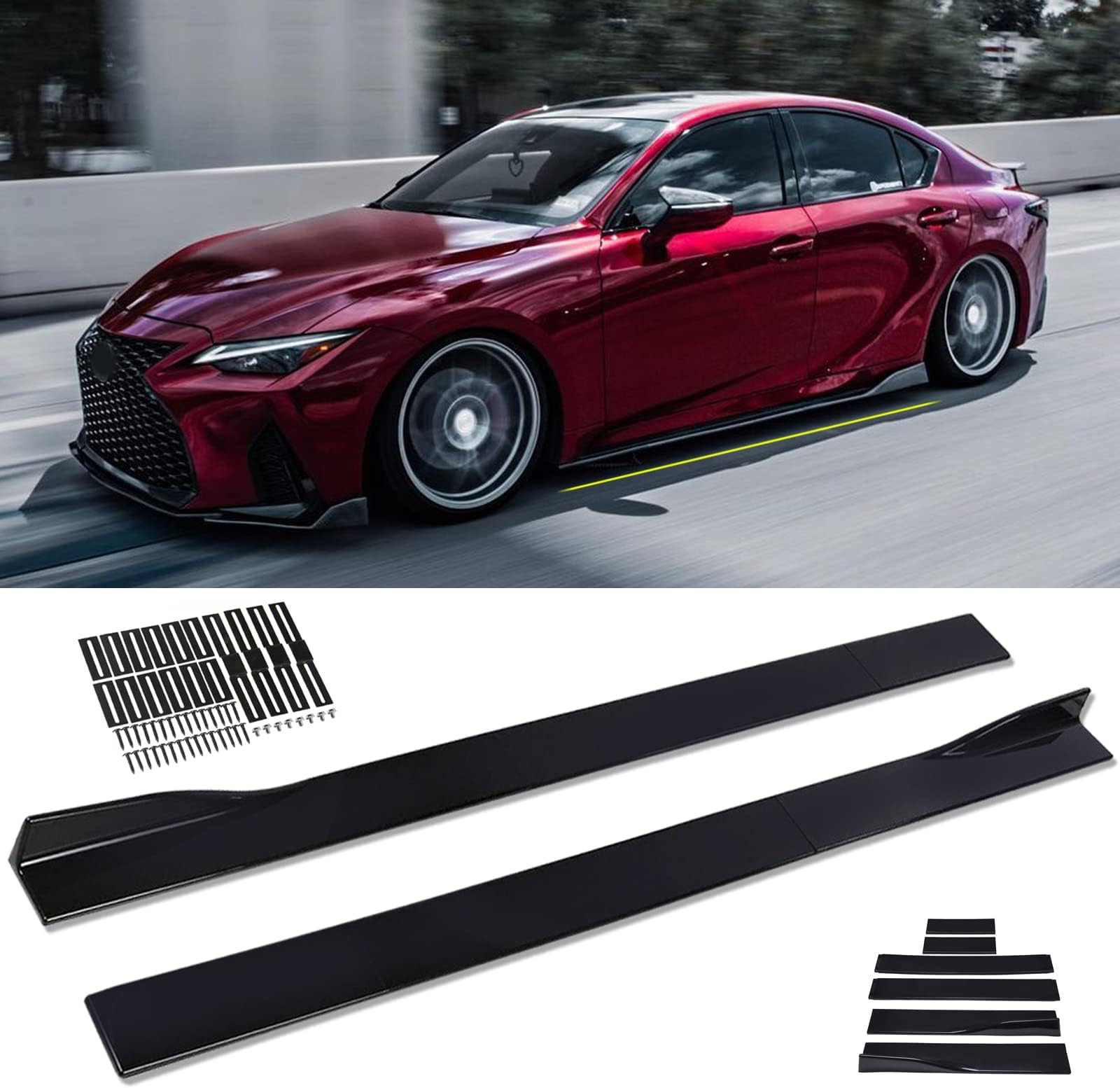 JMTBNO 2M/78.7'' Universal Black Side Skirts Rocker Extension Panel Body Kit Lip Splitters Winglet Splitters Lip 6pcs Compatible with Honda Accord Civic Subaru Mazda Ford