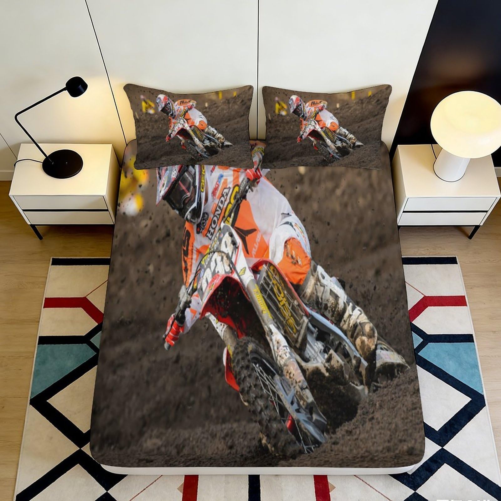 Pnayamiorkfel Style-4 3D Printed Motocross Racing Fitted Sheet Microfiber Soft Breathable Dirt Bike Bed Cover For Bedroom Guest Room Decor 90X200x25cm