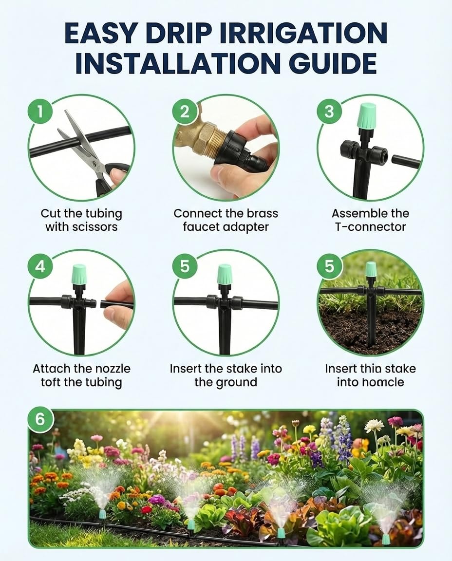 Drip Irrigation System，1/4" Blank Distribution Tubing Watering Hose, DIY Micro Sprinkler Automatic Plant Waterer for Garden, Greenhouse, Raised Bed, Patio & Outdoor Plants （65FT
