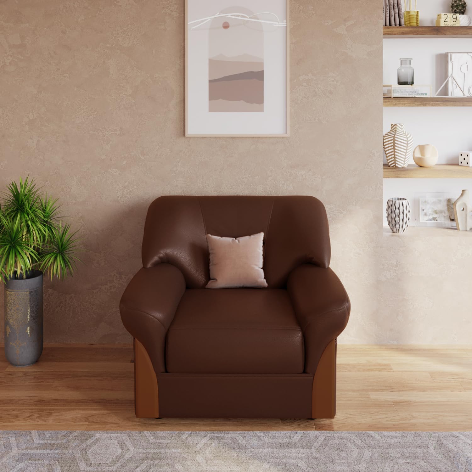 GODREJ INTERIO Sofa Parto Plus 1 Seater Synthetic Leather Sofa for Living Room, 1 Year Warranty, Pinewood, Tan Brown-image-20