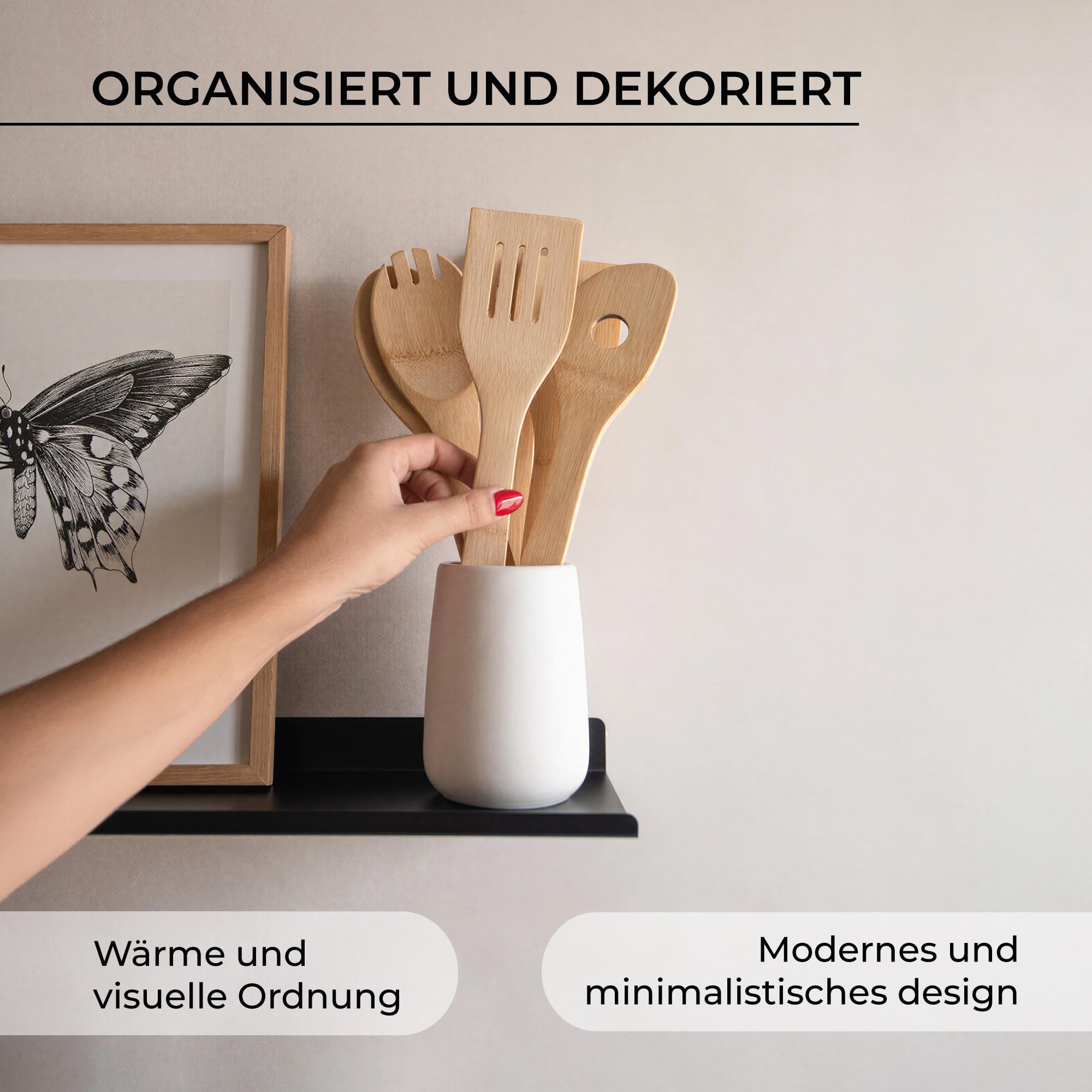 MILUKA Wandregal Schwarz aus Metall 50 cm, 2er Set, schwebend & stabil | 15 cm Tiefe, Schweberegal modular, Badregal & Küchenregal, Hängeregal für Bücher, Organisation & Deko, Made in Spain