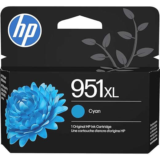 HP 951XL Cyan High-yield Ink Cartridge | Works with HP OfficeJet 8600, HP OfficeJet Pro 251dw, 276dw, 8100, 8610, 8620, 8630 Series | Eligible for Instant Ink | CN046AN