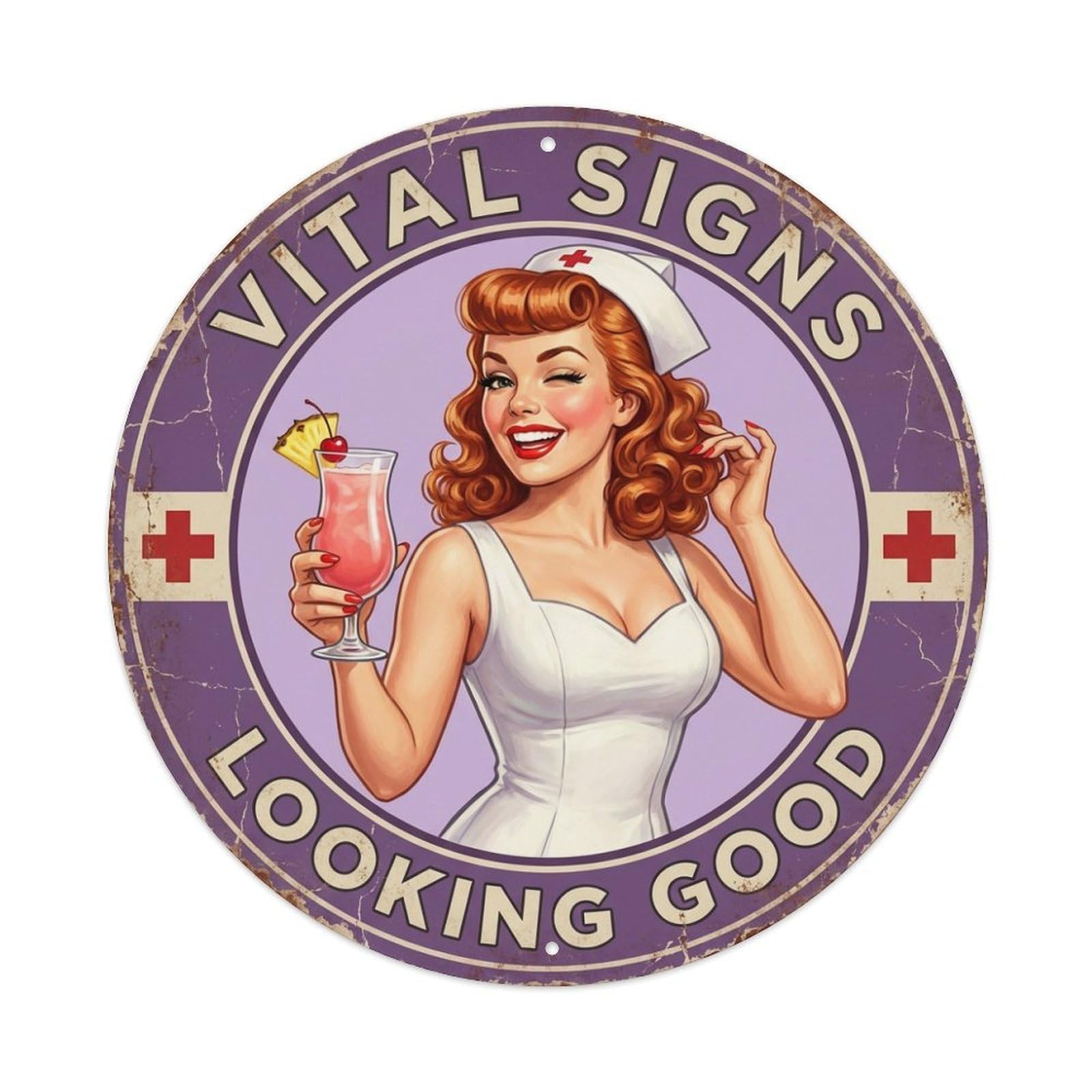 Vital Signs Looking Good Medical Warning Tall Glass Metal Tin Sign