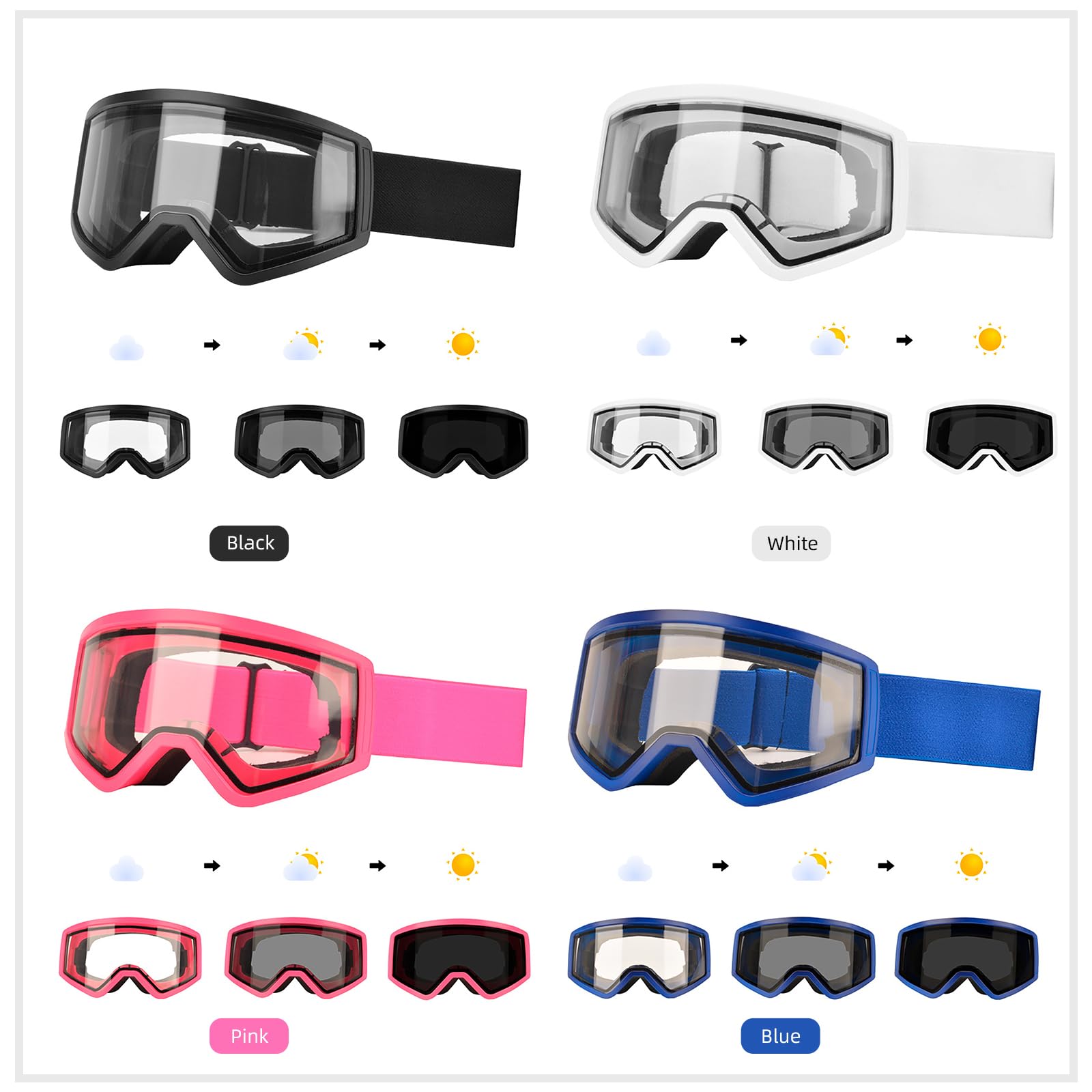 Lunettes de neige double couche coupe-vent pour enfants Photochromiques pour sports de plein air Lunettes de ski double couche anti-buée