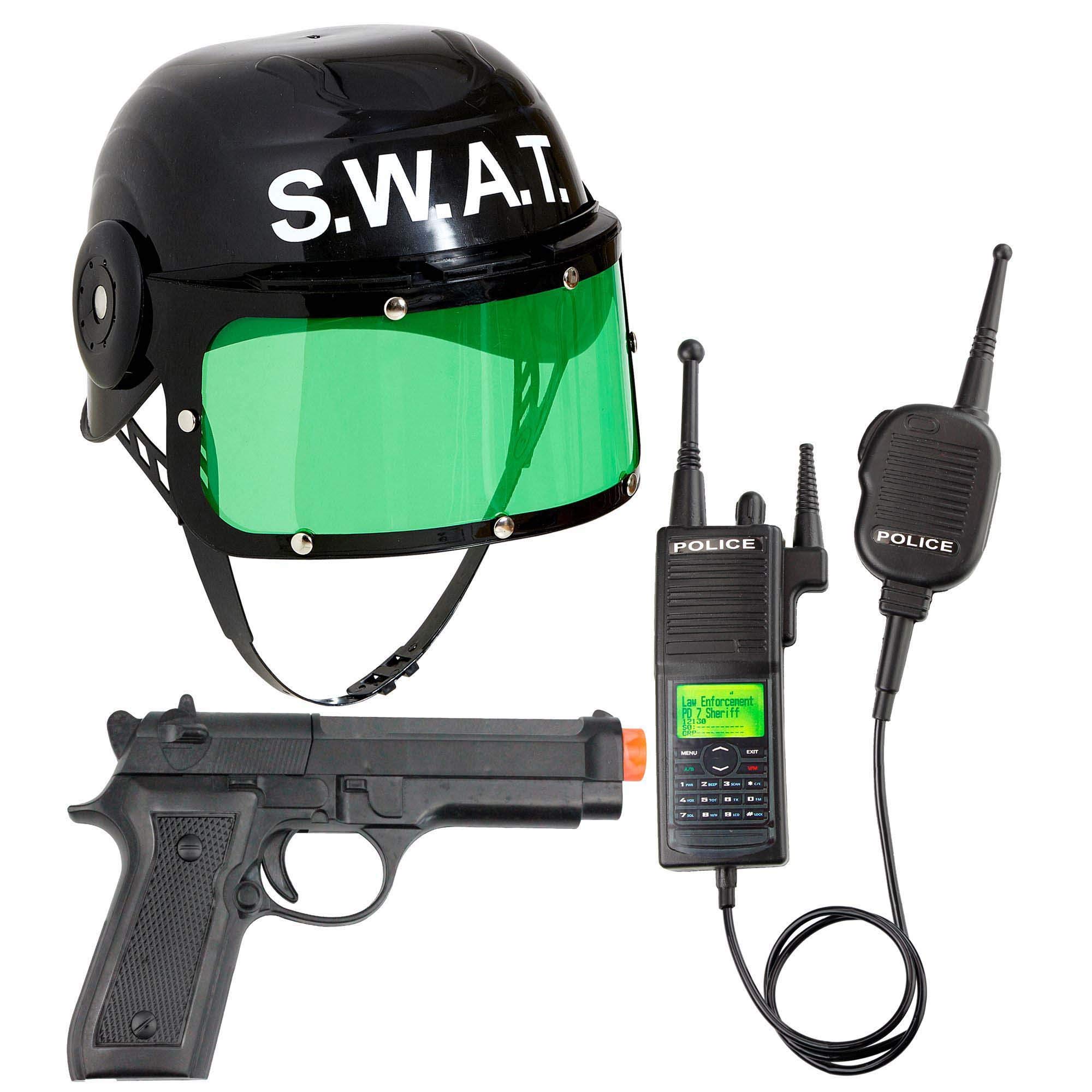 W WIDMANN MILANO Party Fashion - 28227 - Akcesoria kostiumowe S.W.A.T. dla dzieci, kask, pistolet i radio, czarne, SEK, karnawał, impreza tematyczna