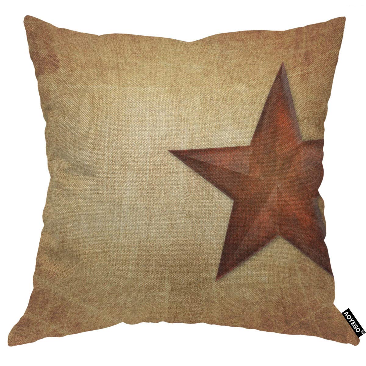 AOYEGO Western Texas Worn Star Throw Pillow Cover Vintage Rustic Barn Graphic Brown Background Pillow Case 18x18 Inch Decorative Men Women Room