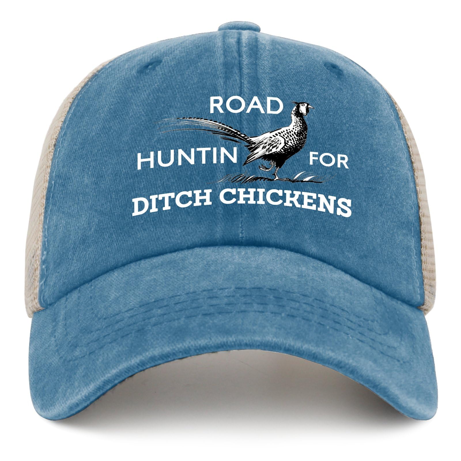 FUNGISDIN Road Hunting for Ditch Chickens Hat Men Trendy Hunting Baseball Hats for Men Lake Blue Ball Caps Low Profile Unique Gifts for Plumber