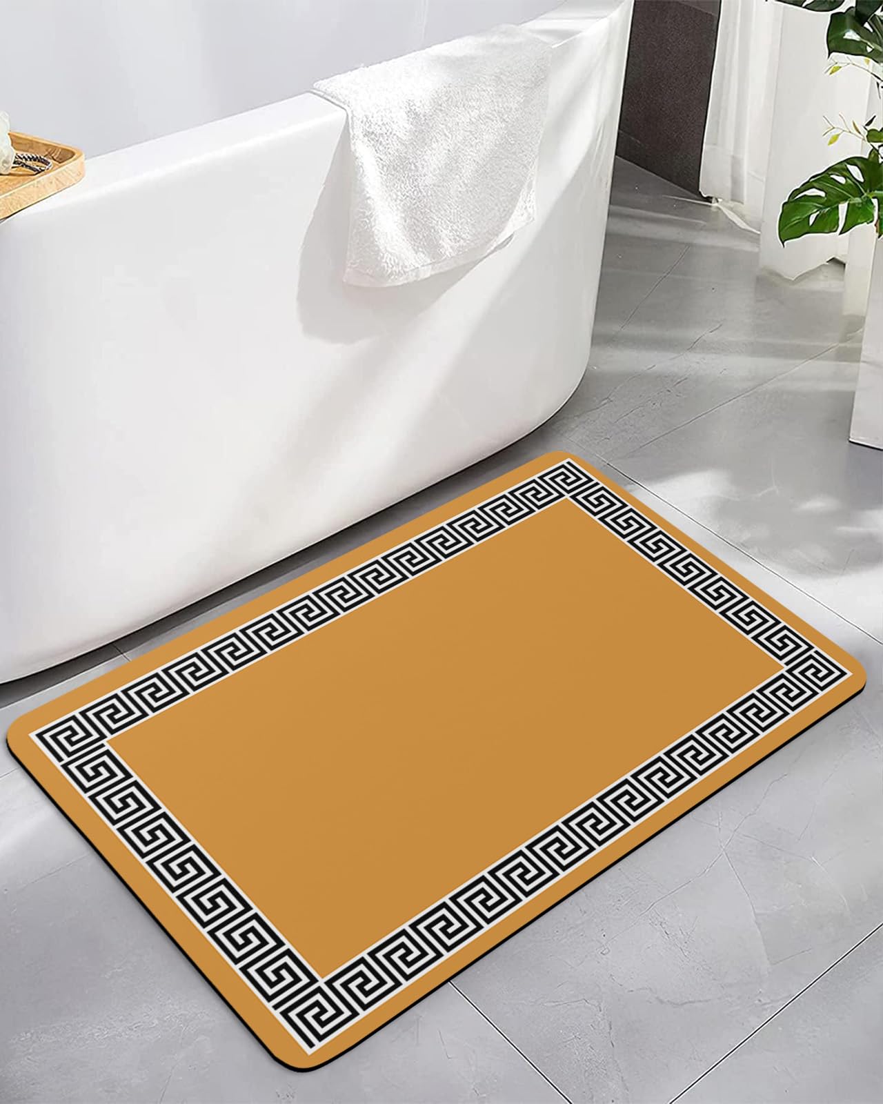 ALAGEO Geometric Greek Key Design Bath Mat Rug Quick Dry Absorbent Rubber Backed Bathroom Mat Yellow Bathroom Rugs Fit Under Door-Bath Mats Shower Rug for Bathroom Floor Mat in Front of Sink 24"x 36"