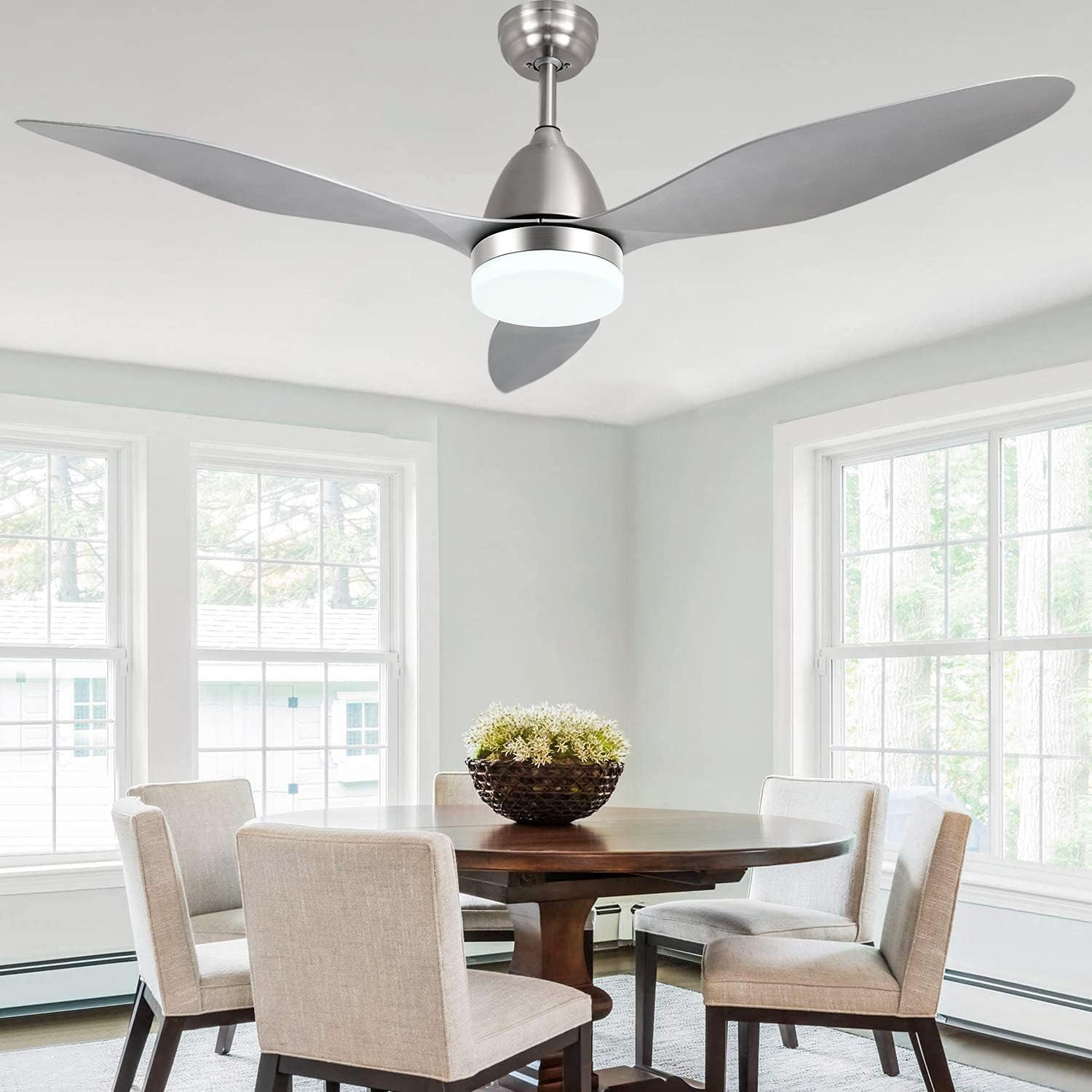 Exсluѕіvе Hugger Low Profile Fandelier Ceiling Fan Chadelier Brushed Nickel Fan Light (52 in-9002)