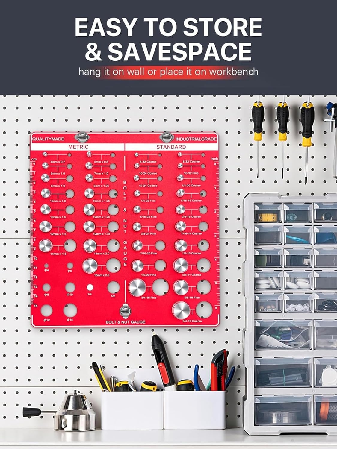 42 Nut and Bolt Thread Checker, Bolt Size and Thread Standard and Metric with 19 Standard & 15 Metric & 8 Drill Bit Bolt and Nut Identifier Gauges