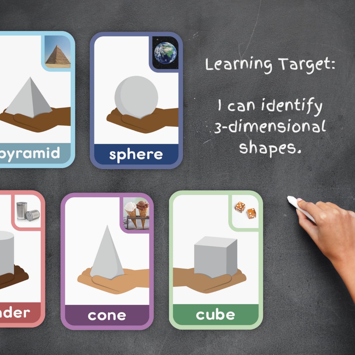 ABSee Me 3D Shape Bulletin Board Set - 7 PCS Reversible Shape Flash Cards Manipulatives for Kindergarten - 3D Shapes for Kids Wall Decor Math Poster - 3 Dimensional Shapes Math Posters for Classroom - Image 7