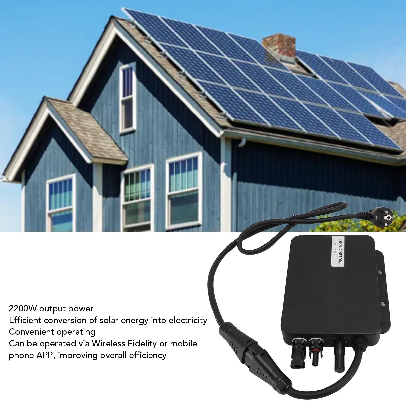 2200-W-MPPT-Solar-Grid-Tie-Mikro-Wechselrichter, Drahtloser Bluetooth-Mikro-Wechselrichter, Maximale Eingangsspannung 60V, Wasserdichter IP67-AC-Ausgang, Montage der Stützhalterung
