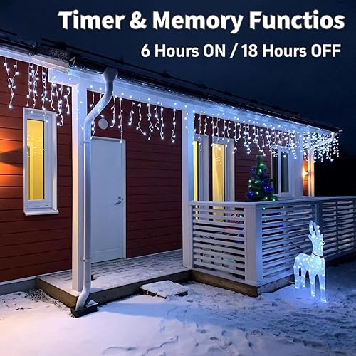 Miniatura 6 de Luces LED de carámbano para exteriores, 32.8 pies, 400 luces LED de Navidad con temporizador, impermeables, conectables, cortina de aleros,