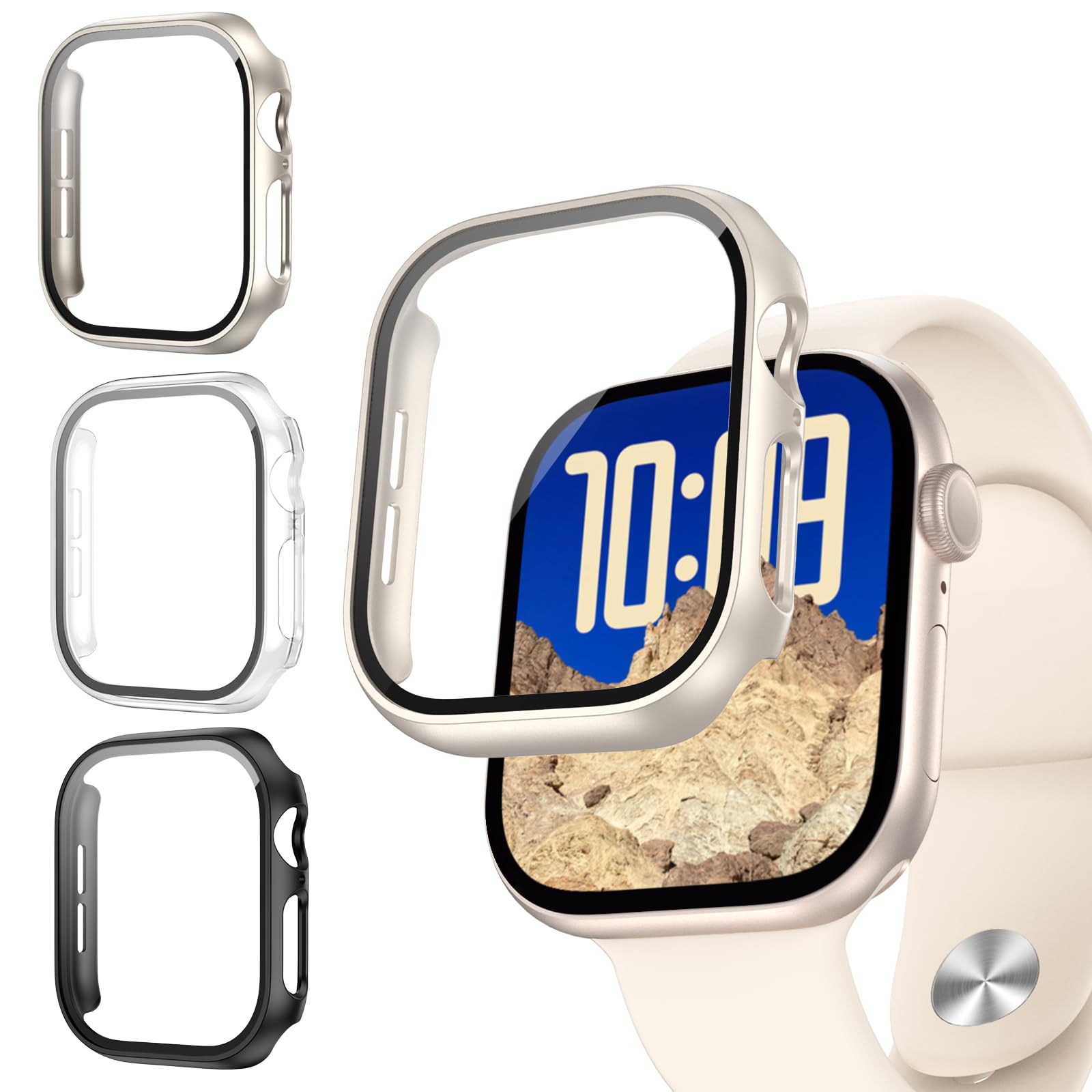3 Pack Case with Tempered Glass Compatible for Apple Watch Series 11 2025 Series 10 42mm Hard PC