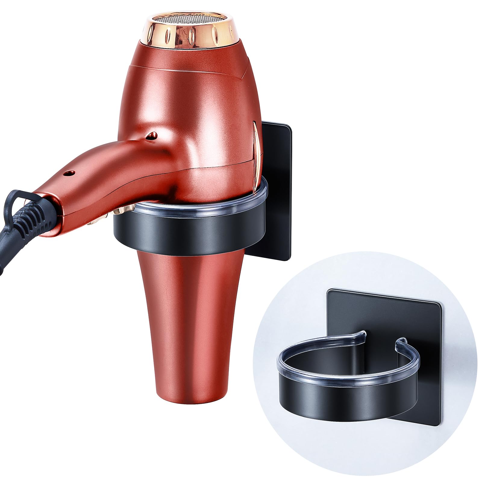 Hair Dryer Holder, Black Blow Dryer Holder Wall Mounted, Hairdryer Holder for Bathroom, Adhesive Hair Tool Organizer for Hair Dryer Storage Organizer, Stainless Steel Hair Dryer Hanger