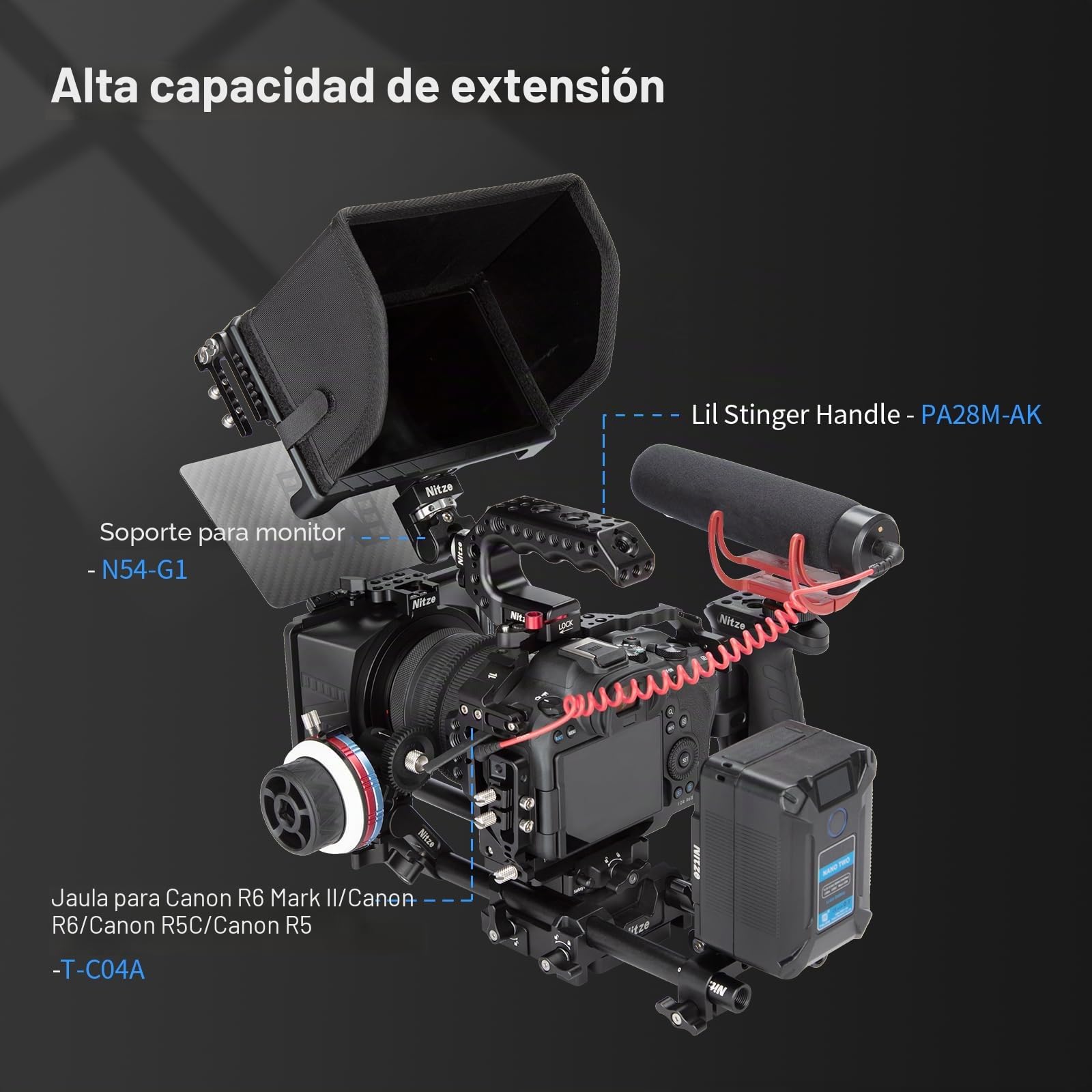 Nitze Cage para Monitor Feelworld LUT6 / LUT6S / LUT6E con Parasol NATO Rail Incorporado - JTP2-LUT6S