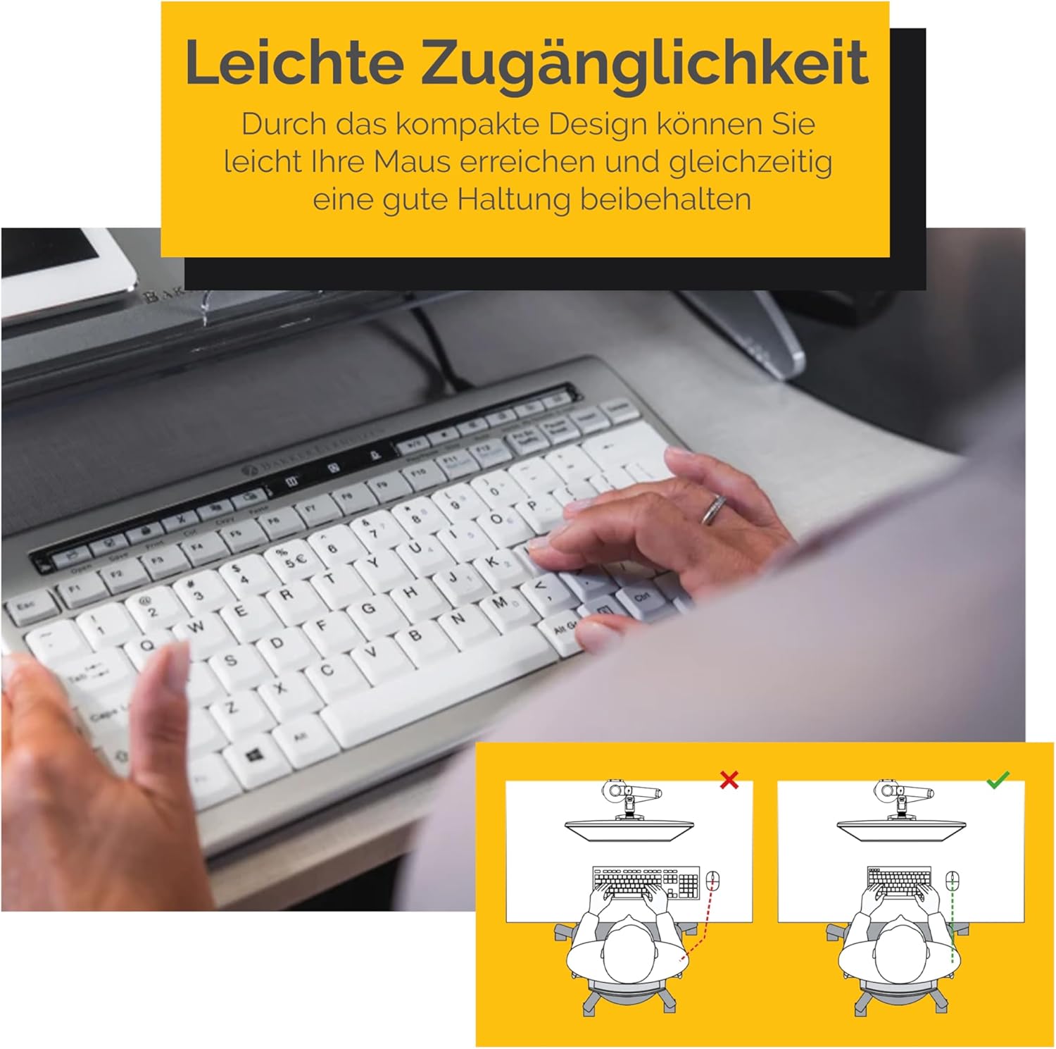 Ergonomic setup with compact keyboard and mouse