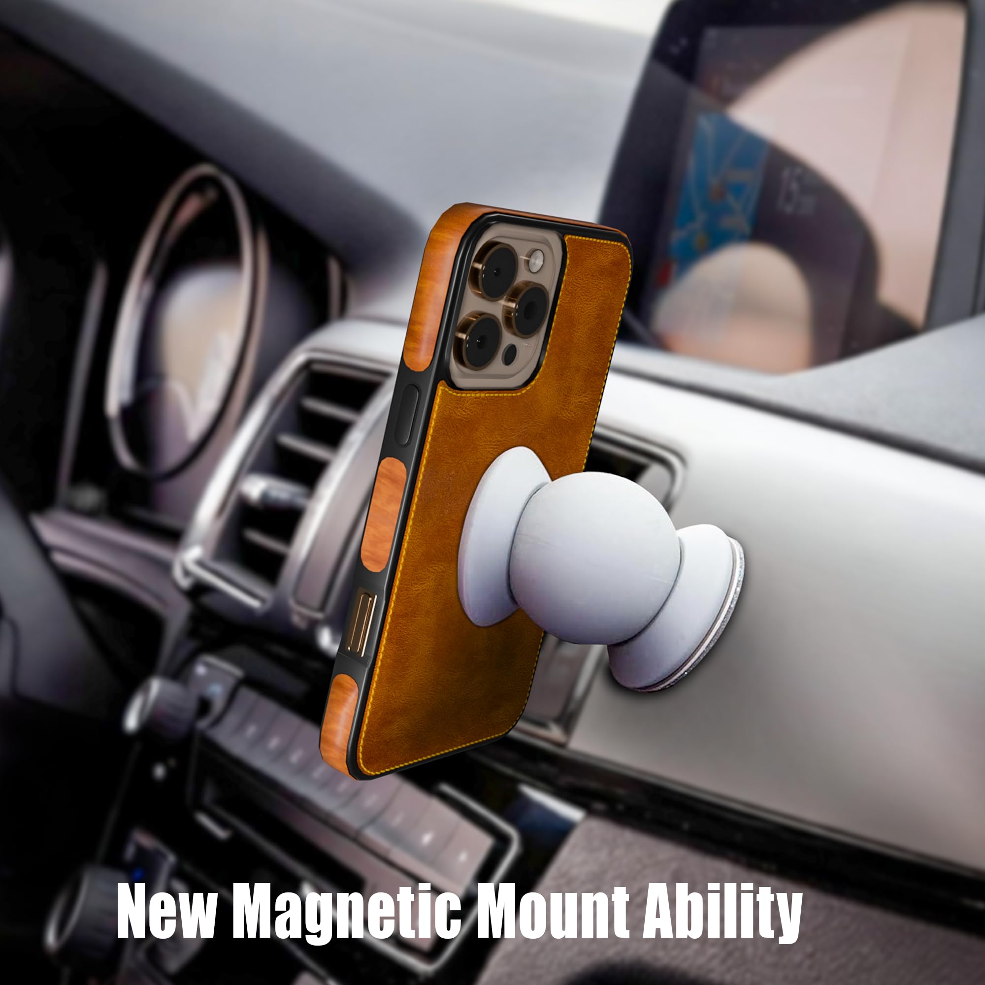 EMF Protection Anti Radiation Cell Phone Wallet Case for iPhone, EMF Blocker Genuine Leather Flip Folio Phone Cover, RFID Blocking Card Holder, MagSafe Case Wallet (Brown/Gray, iPhone 12 Pro Max) - 5