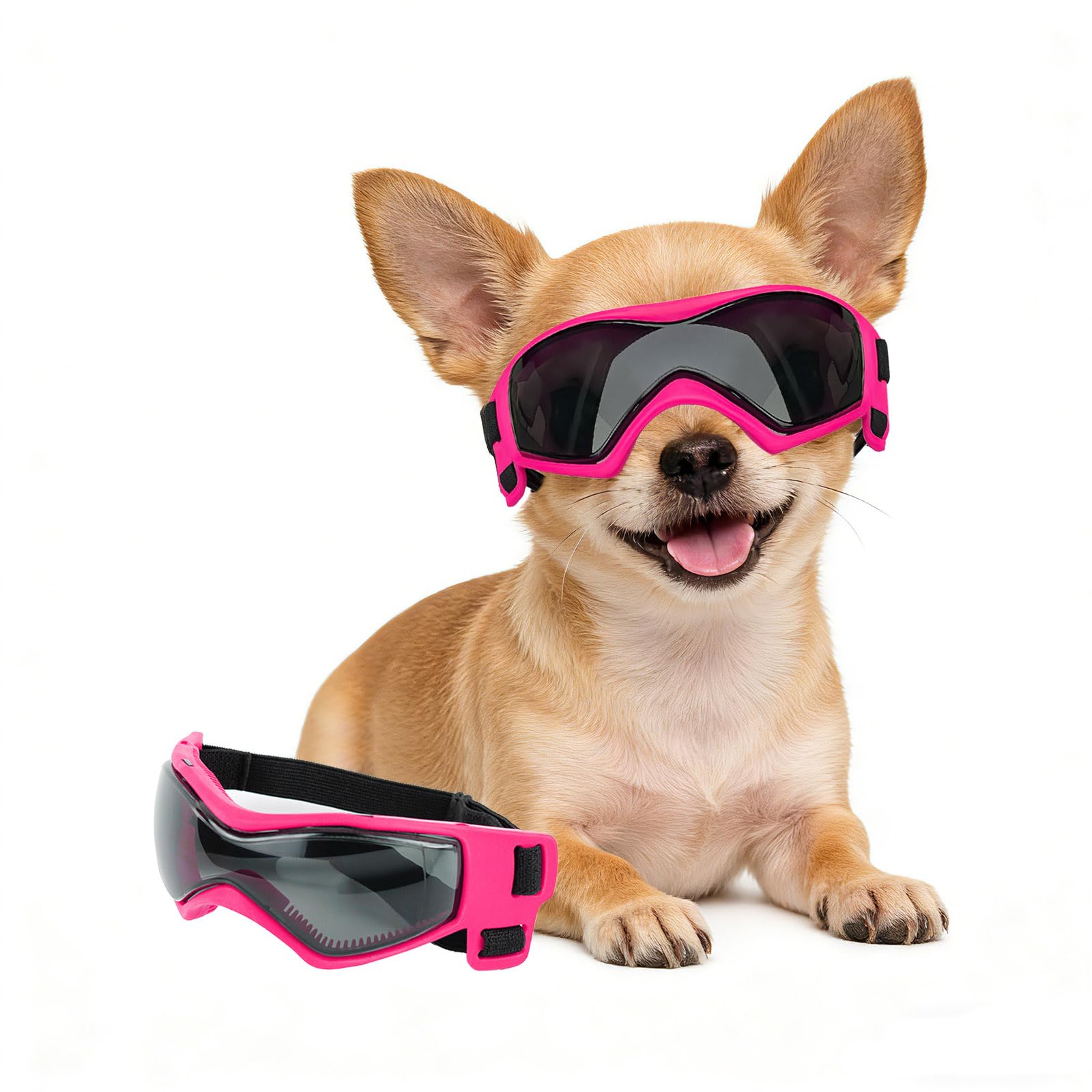Photo 1 of Billionchains XS Dog Goggles for Extra Small Breed UV/Wind/Dust Protection Chihuahua Sunglasses with Adjustable Strap - Pink