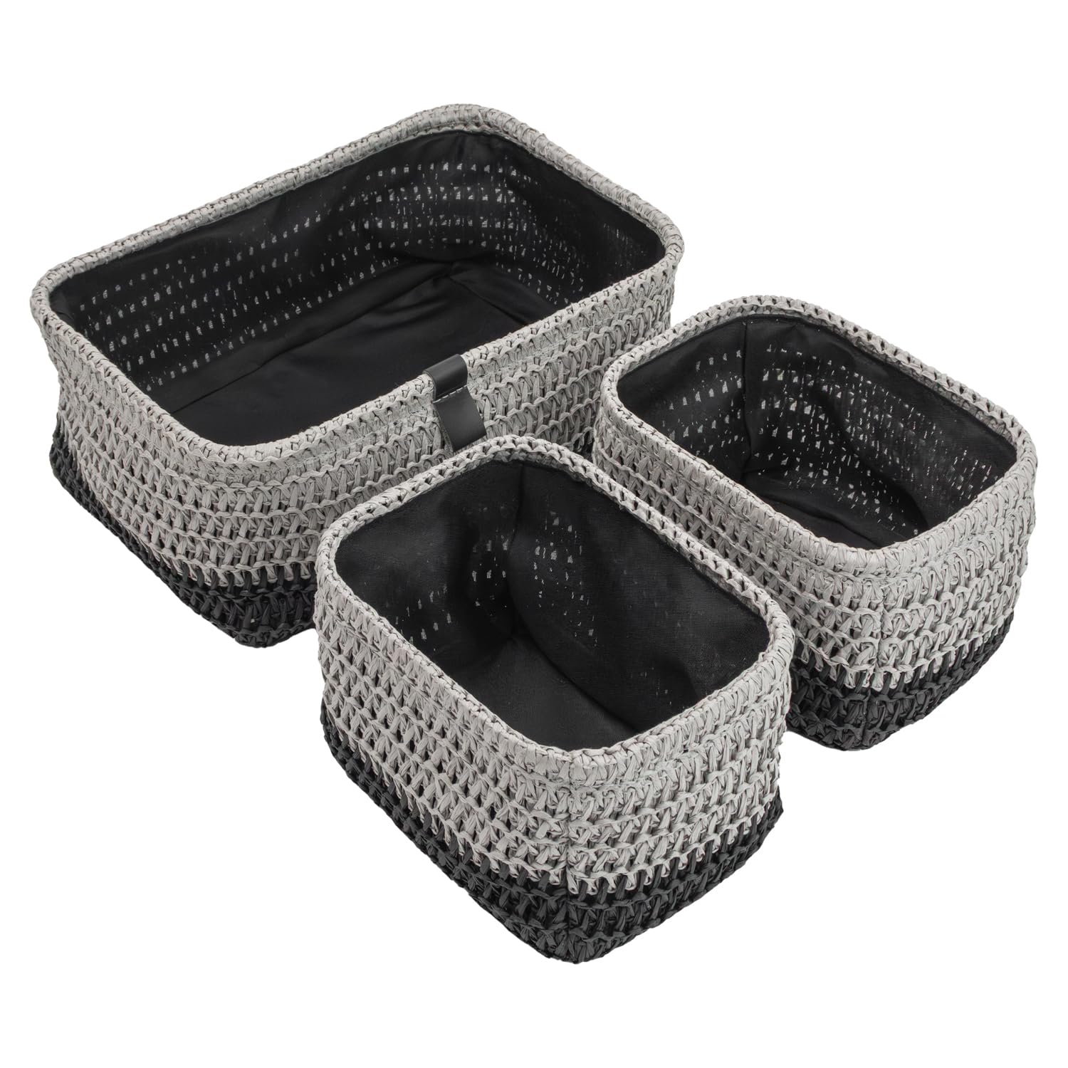JVL Kenzi Set of 3 Rectangular Storage Baskets, Home Tidy Solution, Light Grey