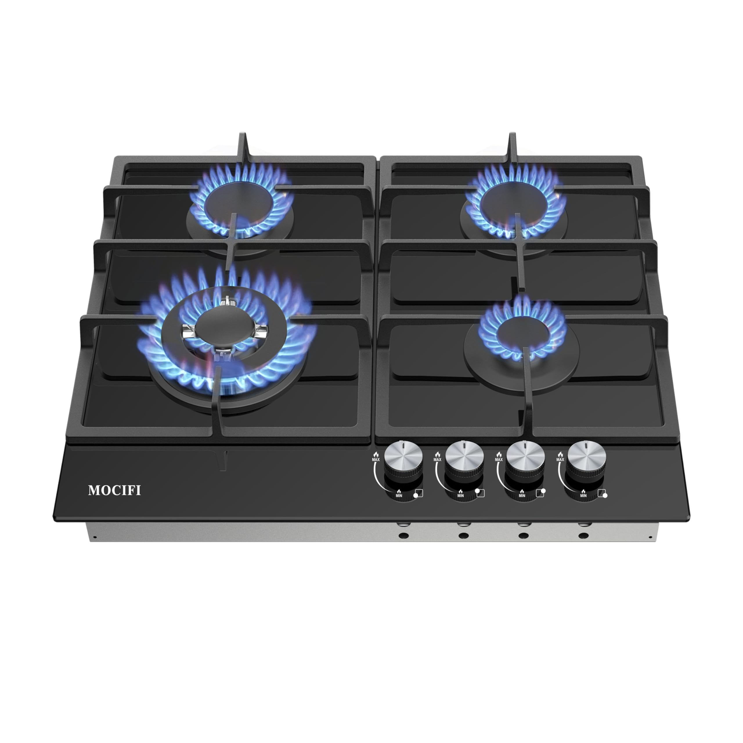 Photo 1 of ***UPDATED 5/9*** MOCIFI 24 Inch Built-in Gas Cooktop 4 Burner - Black Tempered Glass Stove Top with Dual Fuel NG/LPG Conversion Kit, Thermocouple Protection & Easy-Clean Surface, Sealed Burners Gas Hob