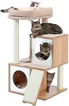 PAWZ Road [34''=86CM] Tour Cat Tree avec deux condos Cat pour les grands chats intérieurs, arbres Cat avec perche amovible et enrobé de scratch Sisal Post, Beige