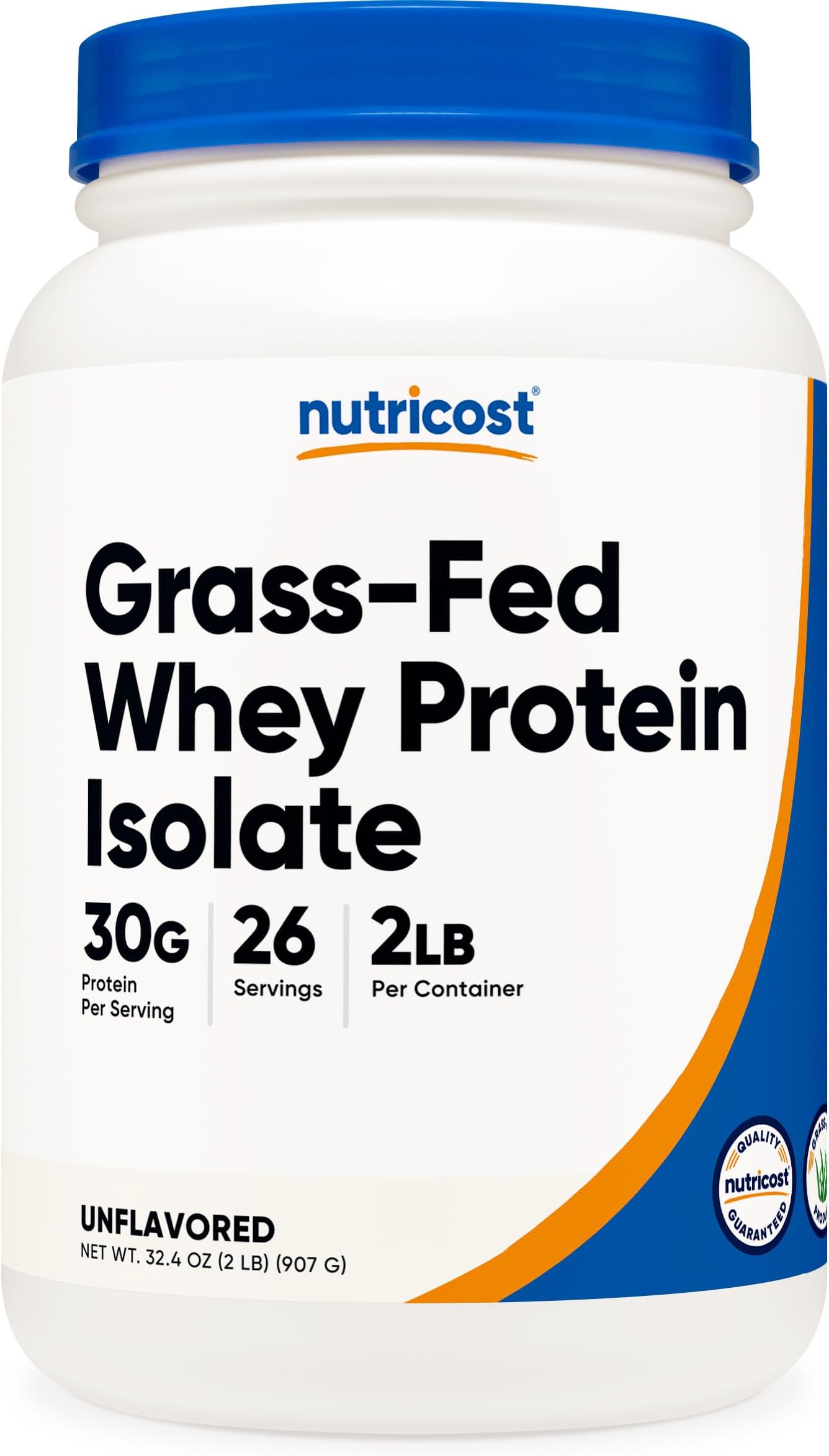 Grass-Fed Whey Protein Isolate (Unflavored) 2LBS - Non-GMO, Gluten Free, Pure Protein