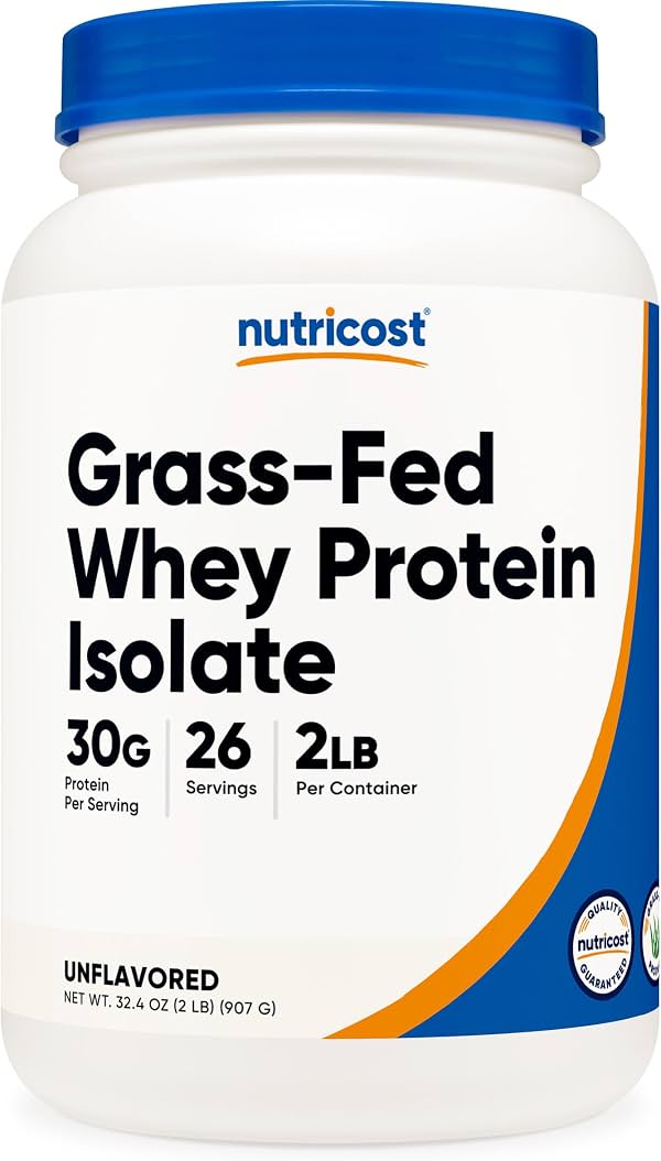 Proteína de Suero Aislada Nutricost Grass-Fed (Sin Sabor) 2LBS | Libre de GMO, Sin Gluten, Proteína Pura 2.03 Libras (Paquete de 1)