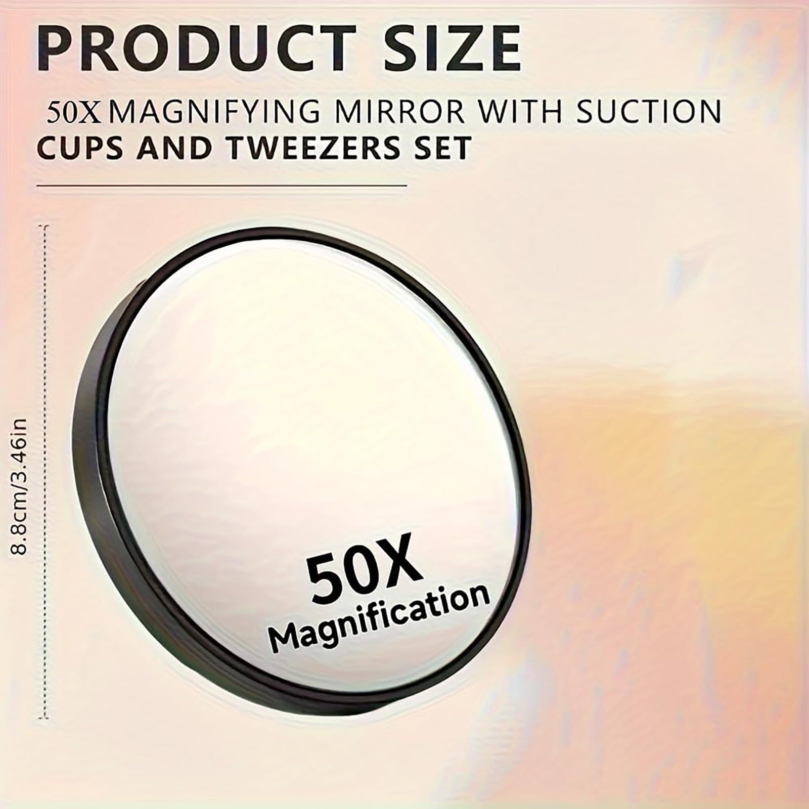Buildcon 50X Magnifying Mirror, 8.8 * 8.8 * 2 CM Makeup Mirror with Precision Tweezers, Round Portable Mirror for Eyebrow Plucking, Blackhead Removal, Travel Grooming