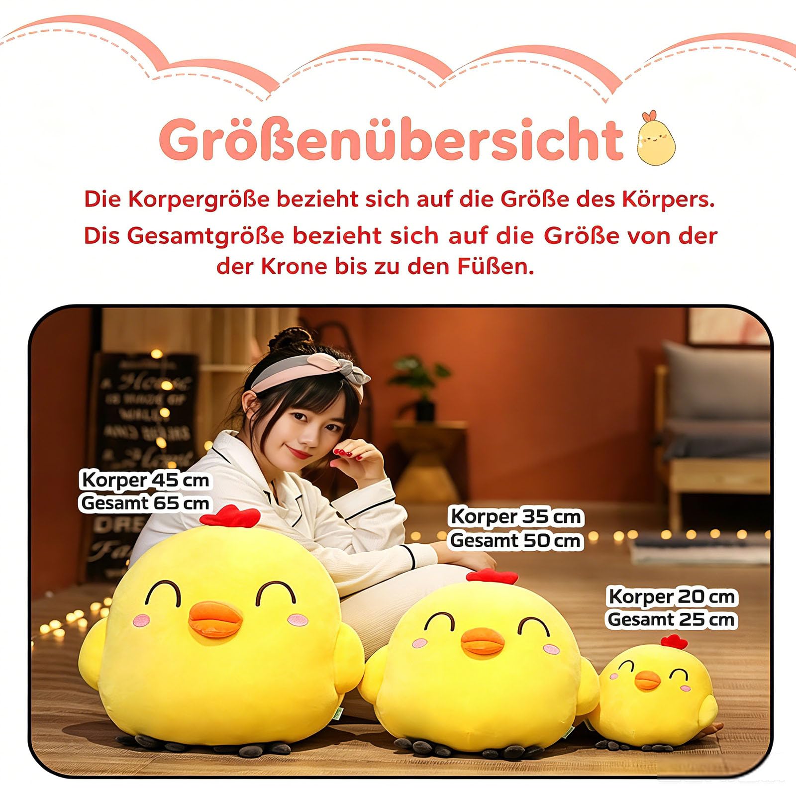 Huhn Kuscheltier, Lustiges Fettes Huhn Plüschkissen, Gelbes Huhn gefülltes Tier Plüsch Spielzeug, Super weiche Simulation Mutter Hen Puppe für Jungen Mädchen Festival Geschenke (45 * 60cm,B)