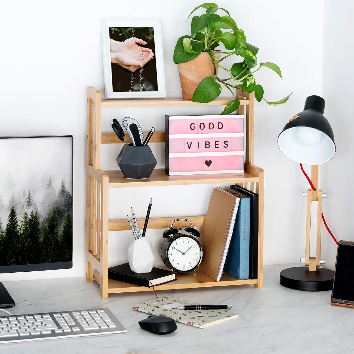Navaris Bamboo Spice Rack Wooden Shelf for Storing Spices, Oil, Jars