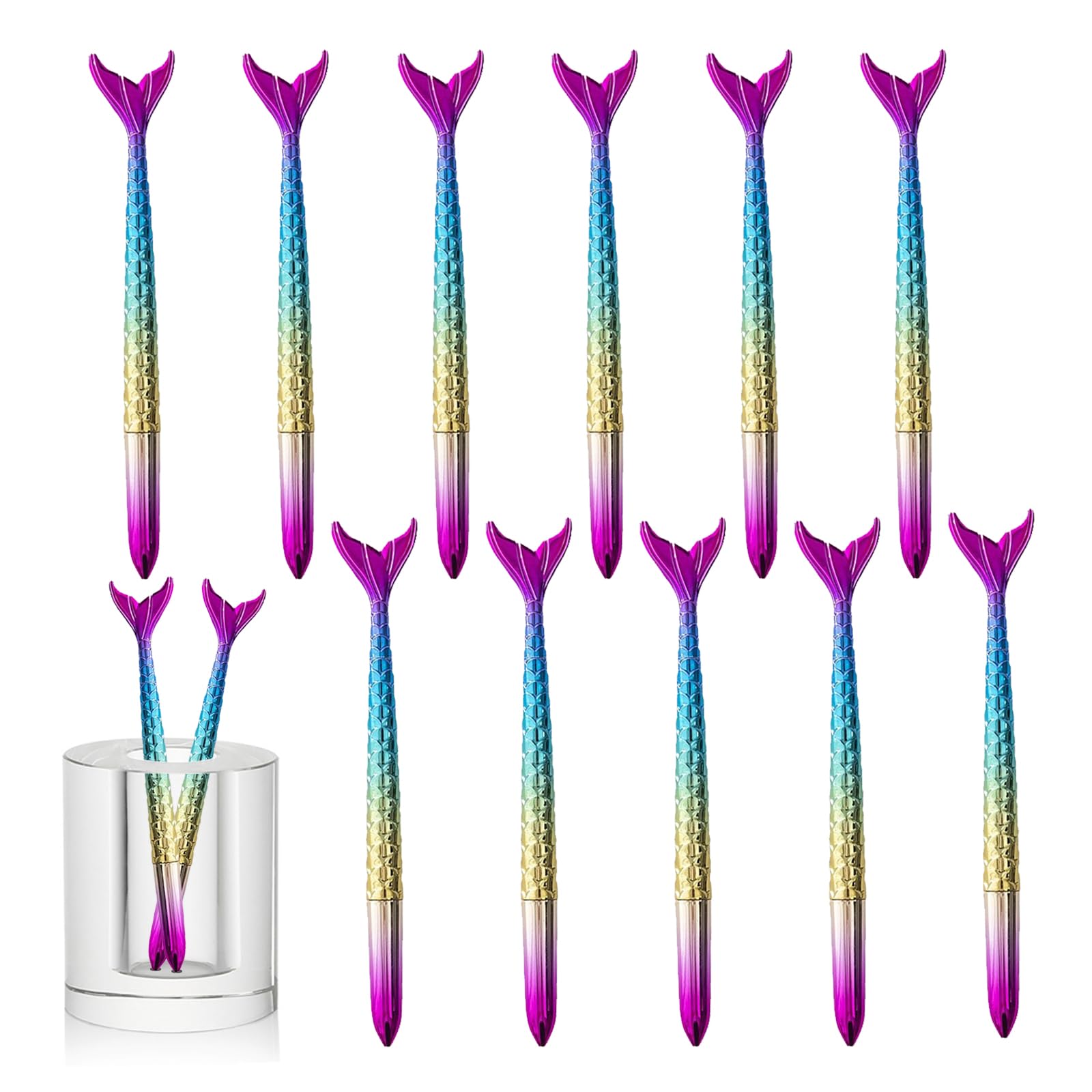 12-Pack Mermaid Gel Pens - 0.5mm Black Ink Rollerball Pens for Writing, Drawing & Journaling - for Kids, Students & Office Use - Cute Stationery for School, Home & Work