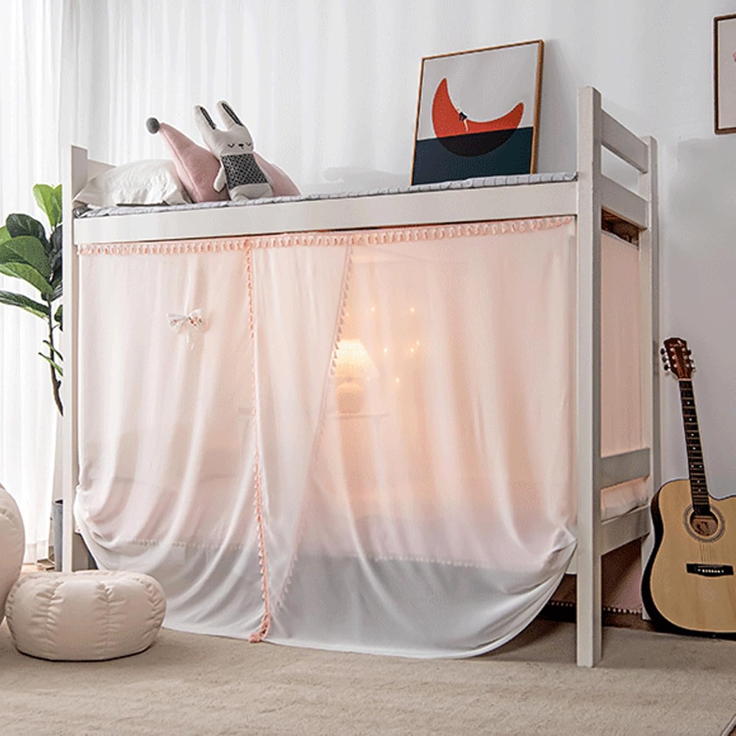 4 Corner Post Students Dorm Bunk Mosquito Net Bed Canopy Netting Students Bed Curtains for Student Dormitory School College Bedroom Decoration (White-3, 35" W x 74" L (Pack of 1))