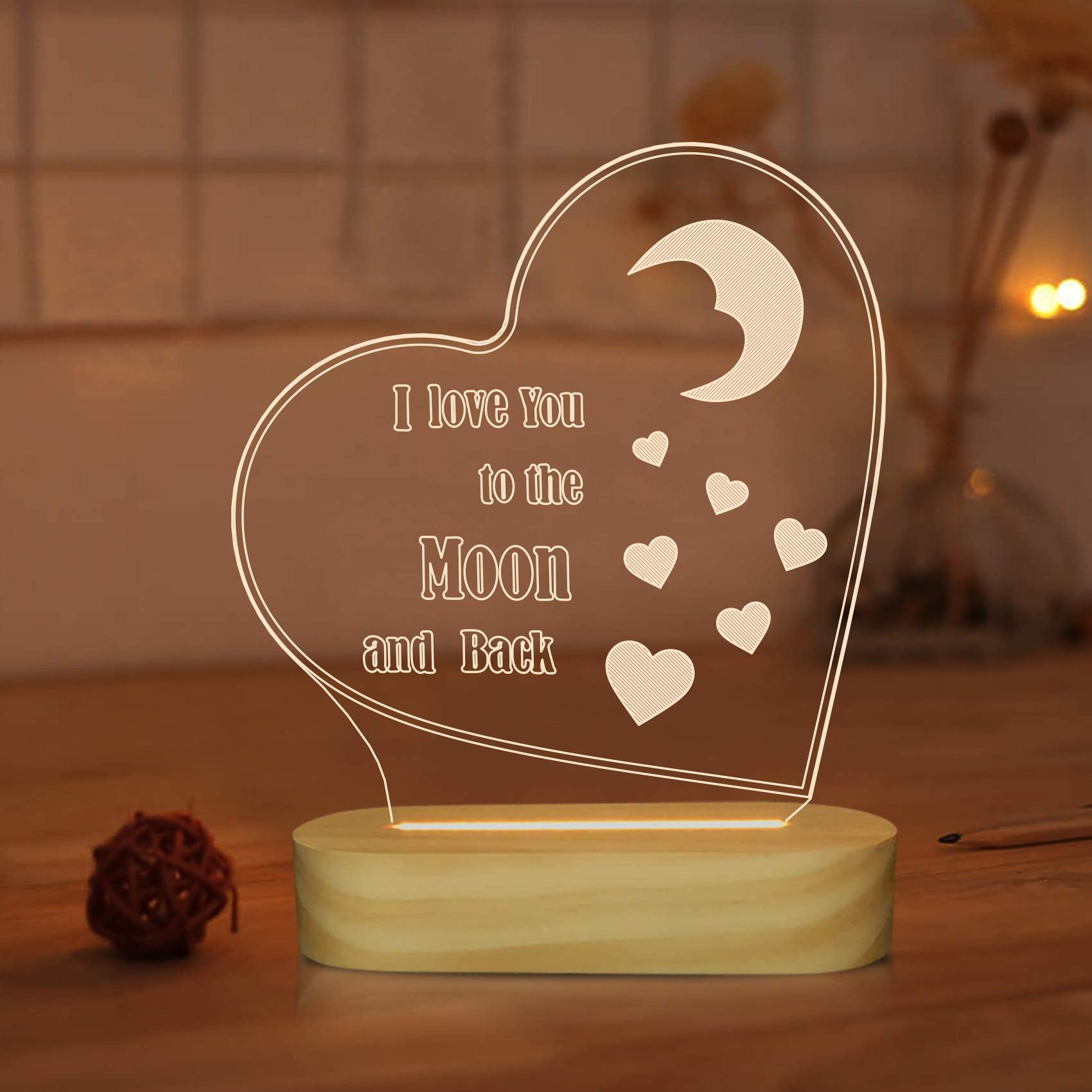 3D Illusion Night Light I Love You to The Moon and Back Table Lamp for Girl Romantic Holiday Gifts Ideas