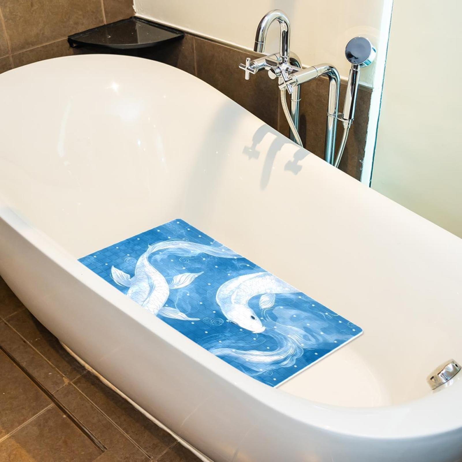 Rutschfeste Badematten für Badezimmer, Motiv: Meeresfische auf blauem Hintergrund, rechteckige Badewannenmatte, maschinenwaschbar, 40 x 70 cm