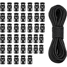 40 Pcs Toggles for Drawstrings with 10m Black Elastic Cord, 3mm Bungee Rope and Plastic Locks for Shoelaces, Clothing, Backpack, Camping Gear, Crafters and DIY Repair Projects Black
