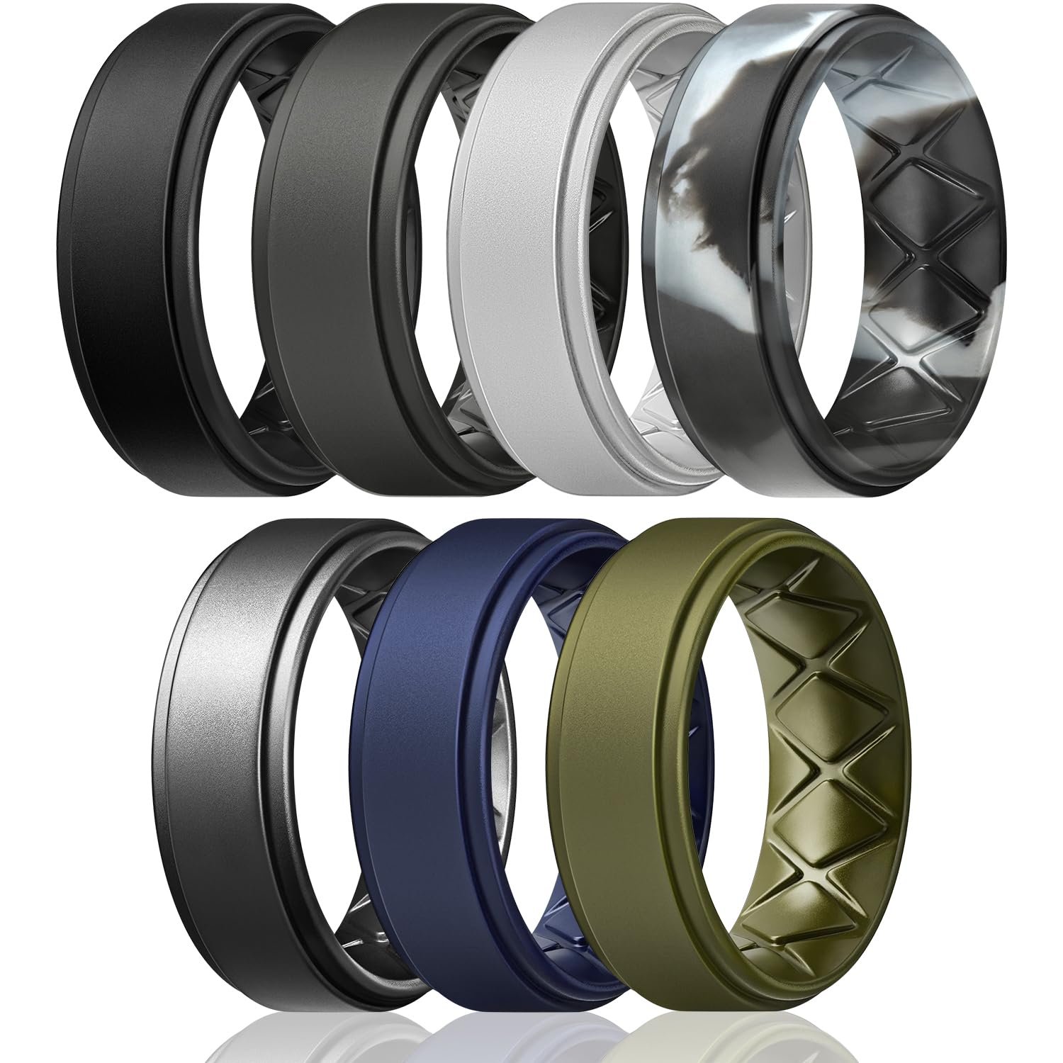 Egnaro Mens Silicone Wedding Rings 8mm x 2mm, Step Edge Rubber Engagement Bands 1/4/7 Multipack Comfort For Workout Travel