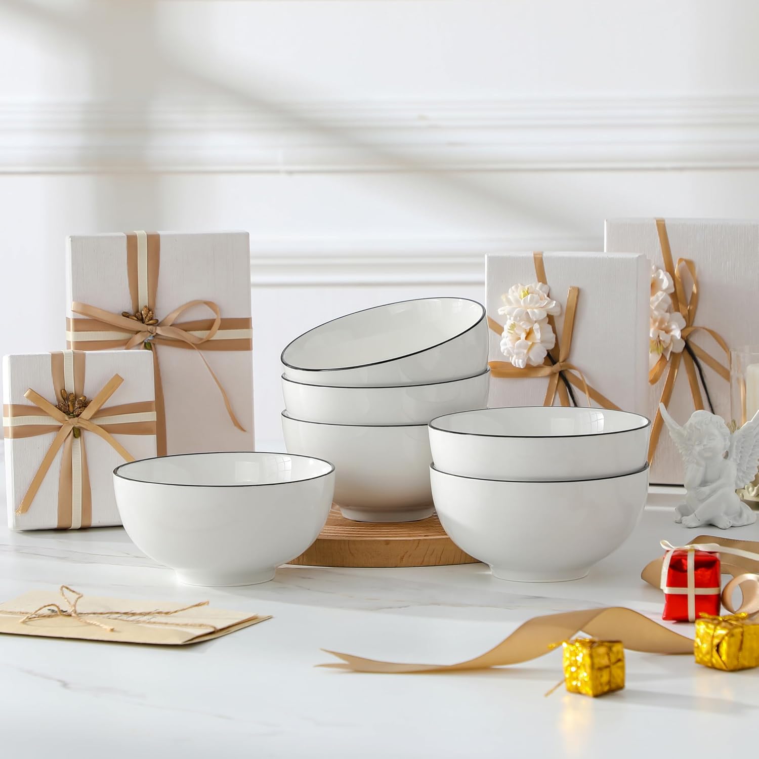 Elegant 26oz White Ceramic Soup and Cereal Bowls for Everyday Use