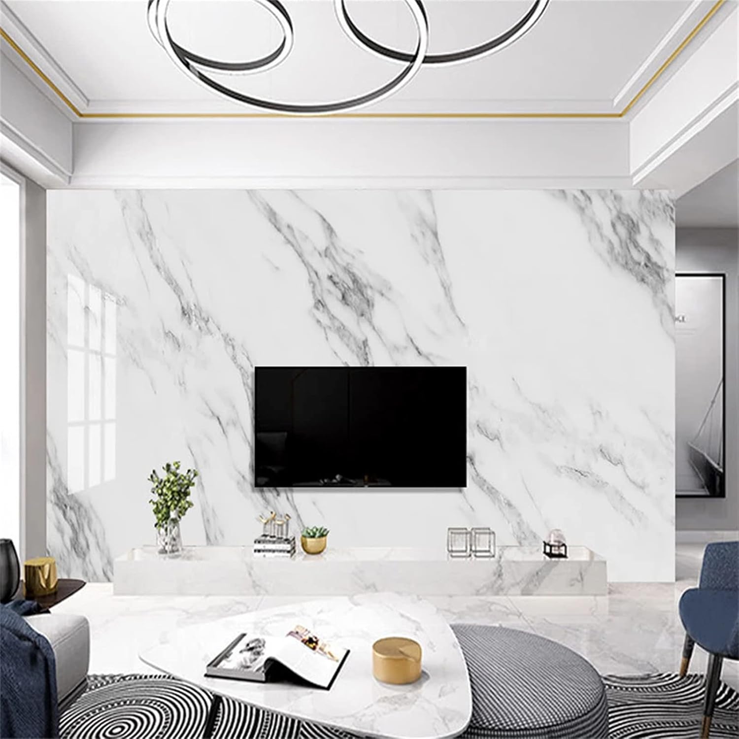 3D Stripe Jazz White Marble Wall Murals, Custom Wall Mural