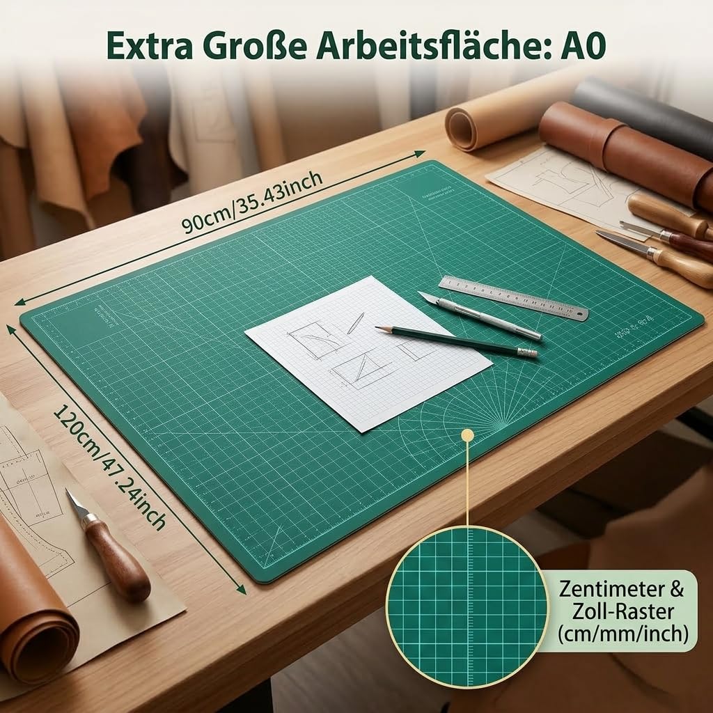 Schneidematte A0 Grün, 5-Lagige Selbstheilende, Bastelunterlage Schnittfest