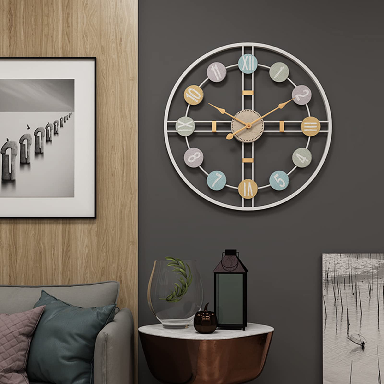 Metalen antieke wandklok Amerikaanse boerderij creatieve ronde stille vintage klok op batterijen, gemakkelijk af te lezen voor slaapkamerdecoratie