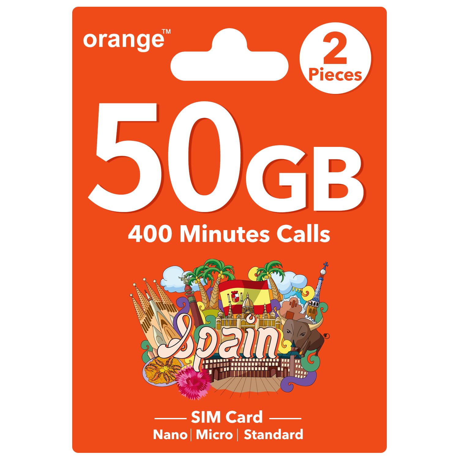 Orange Spain Prepaid SIM Card 50GB + 400 Mins Calls in Spain, Spain SIM Card for