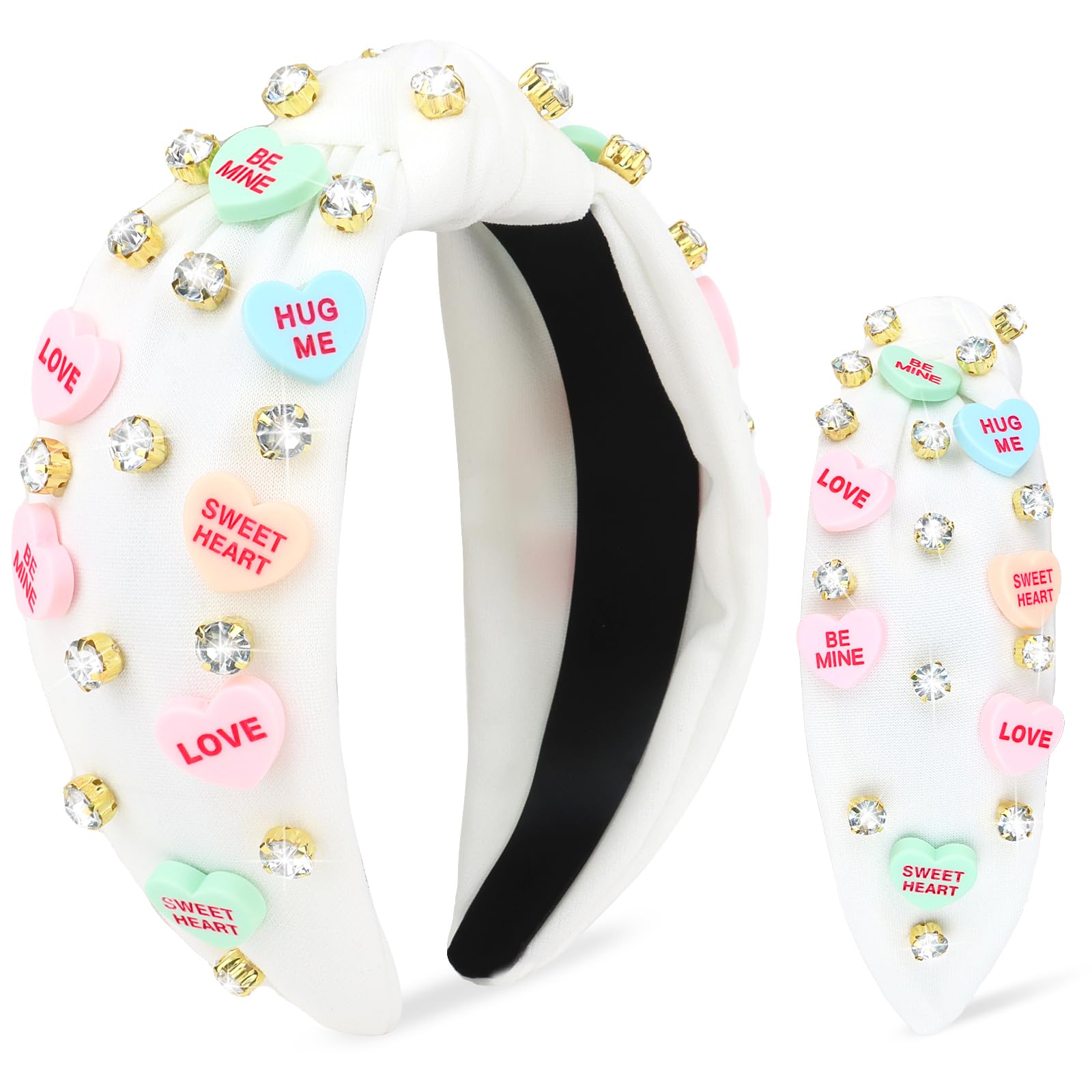 YARIEW Valentines Day Headbands for Women Love Sweet Heart Headband Rhinestone Knotted Headband for Women Valentine Day Decorations Fashion Headband