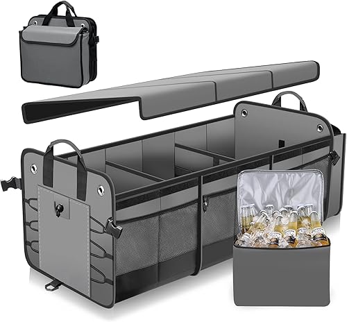 Miniatura 8 de Organizador Grande de Maletero para Coche, SUV, Camión con Bolsa Refrigeradora Extraíble - Plegable con Múltiples Compartimentos con Cubierta Negro