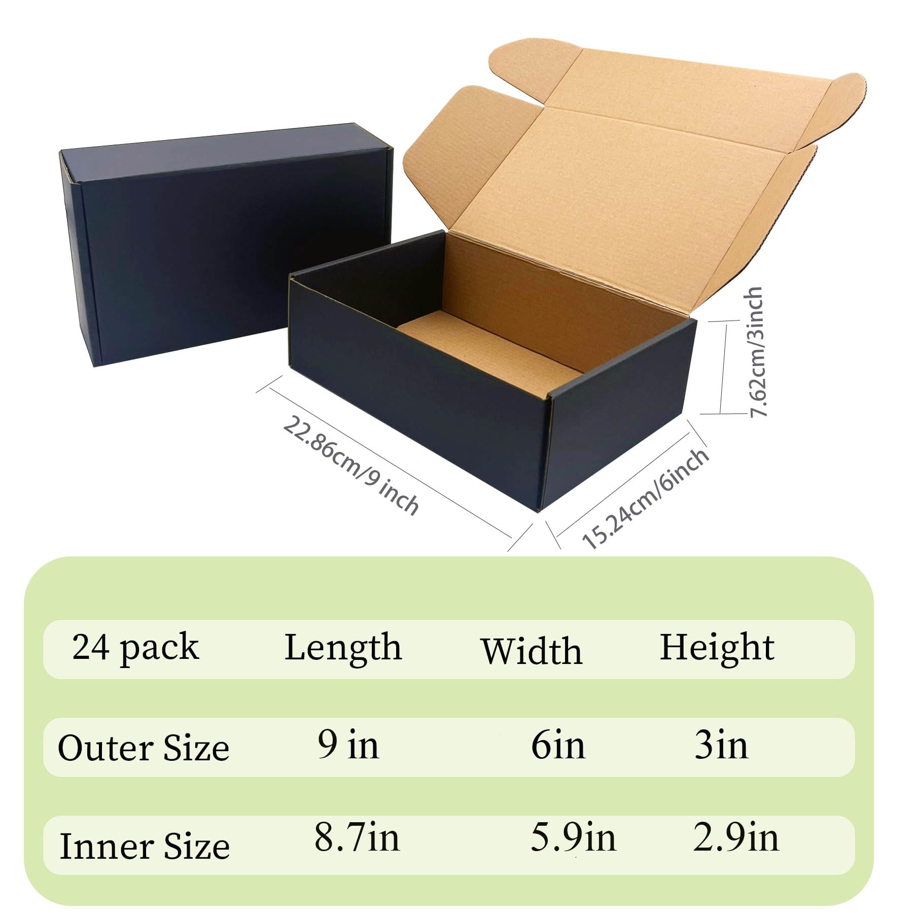 Paquete de 24 cajas de envío negras de 9 x 6 x 3 pulgadas, cajas de embalaje de cartón corrugado para envíos por correo, cajas de cartón corrugado para embalaje de pequeñas empresas, cajas de envío