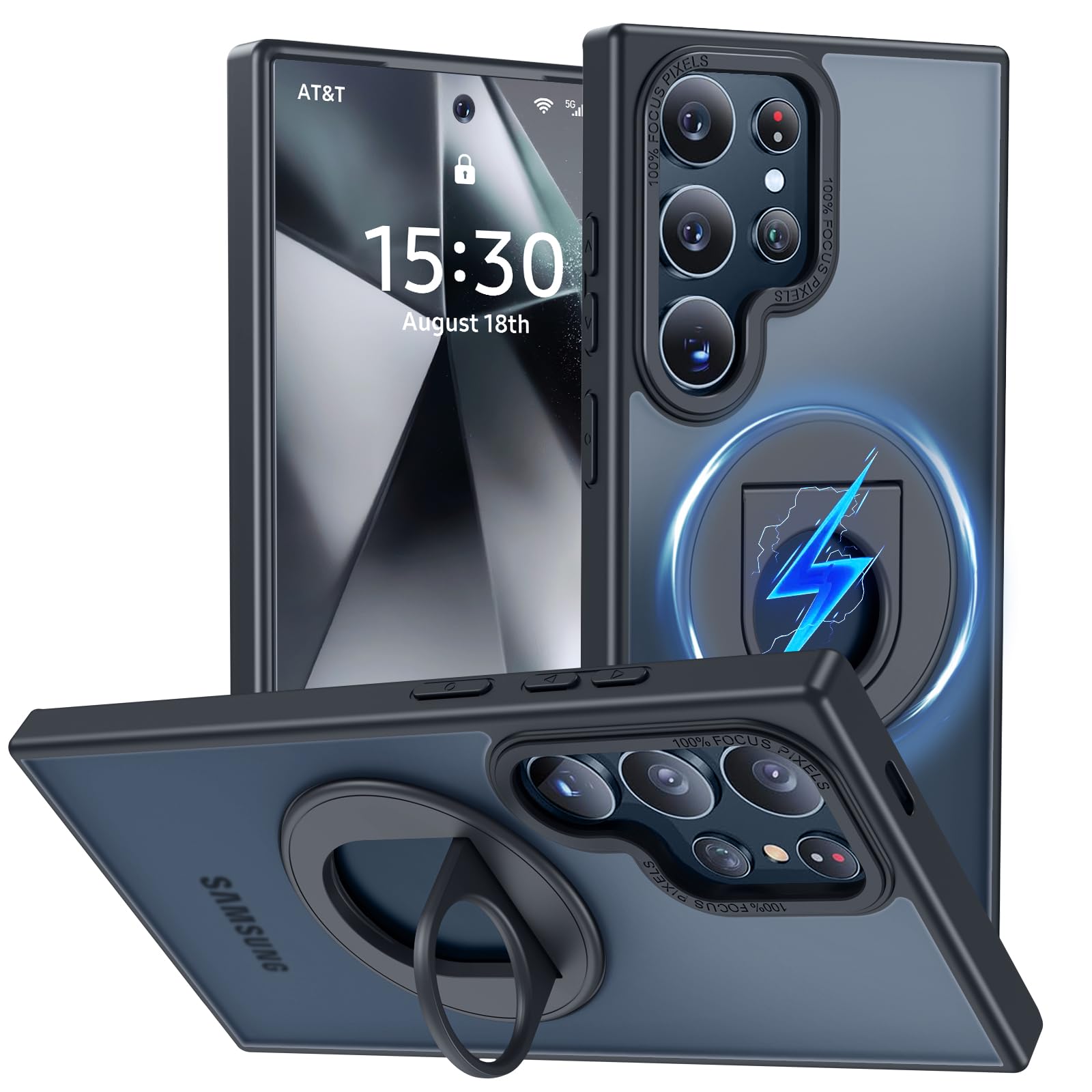 WOYSOBA 適合 Galaxy S22 Ultra 用ケース Magnetic対応 リング付き 半透明マットな質感 ブラック