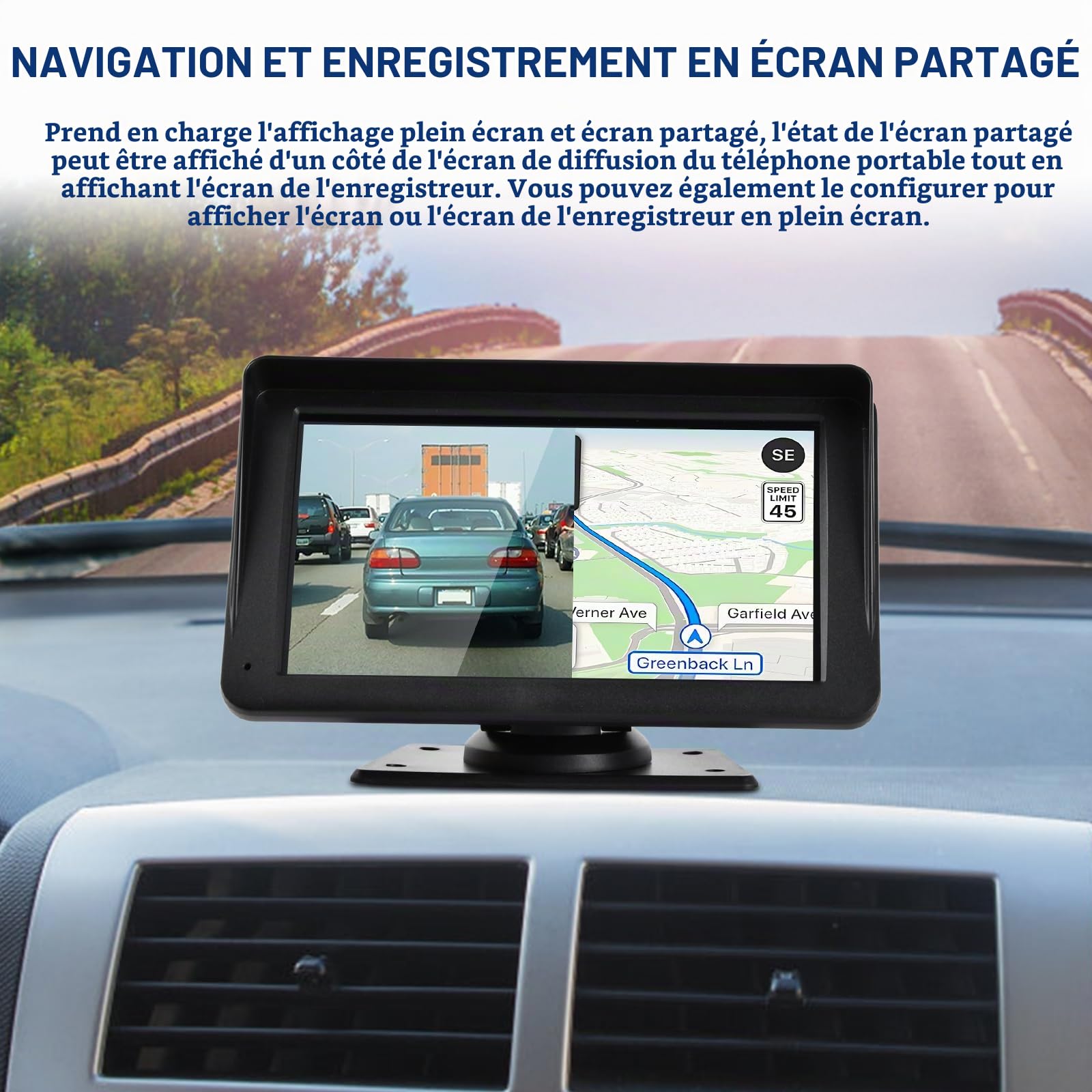 Stéréo sans Fil Carplay et Android, Écran Tactile 7" Partagé, Autoradio Bluetooth, Commande Vocale, Navigation GPS