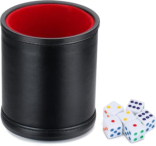 Taza de dados profesional forrada de fieltro, con 6 dados silenciosos para juego Yahtzee, 1 paquete