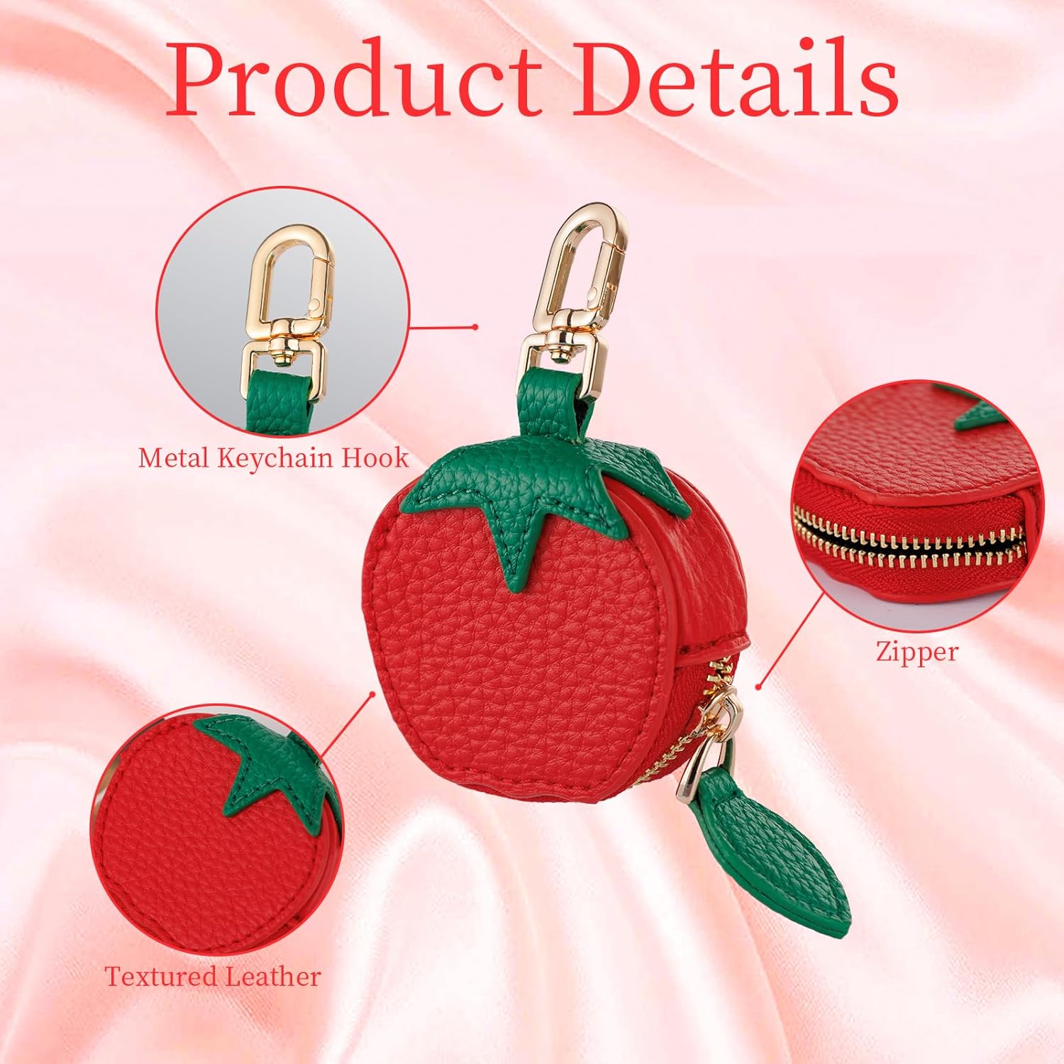 Fruit Coin Purse Bag Charm Keychain, Mini Charm Kawaii Leather Coin Purse Pouch Holder for Airtag Handbag Tote Wallet - Image 4