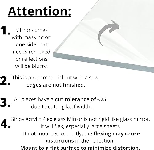 Miniatura 4 de Lámina de plexiglás acrílico con espejo dorado de 18 pulgadas de grosor, tamaño nominal de 12 x 24 pulgadas, elige tamaño y grosor, espejo de